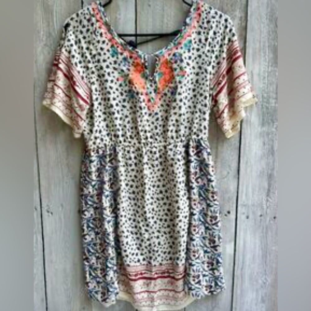 Flying Tomato bohemian hippie art to wear colorful mini dress. size Medium.